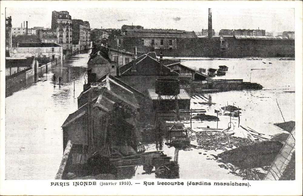 Paris überschwemmt (Januar 1910) — Rue Lecourbe (Gärten der Maraîchers) - Vorderseite
