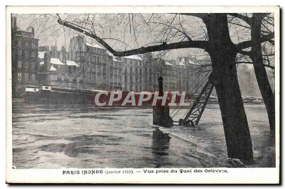 Paris überschwemmt — Januar 1910 — Aufnahme vom Quai des Orfèvres - Vorderseite