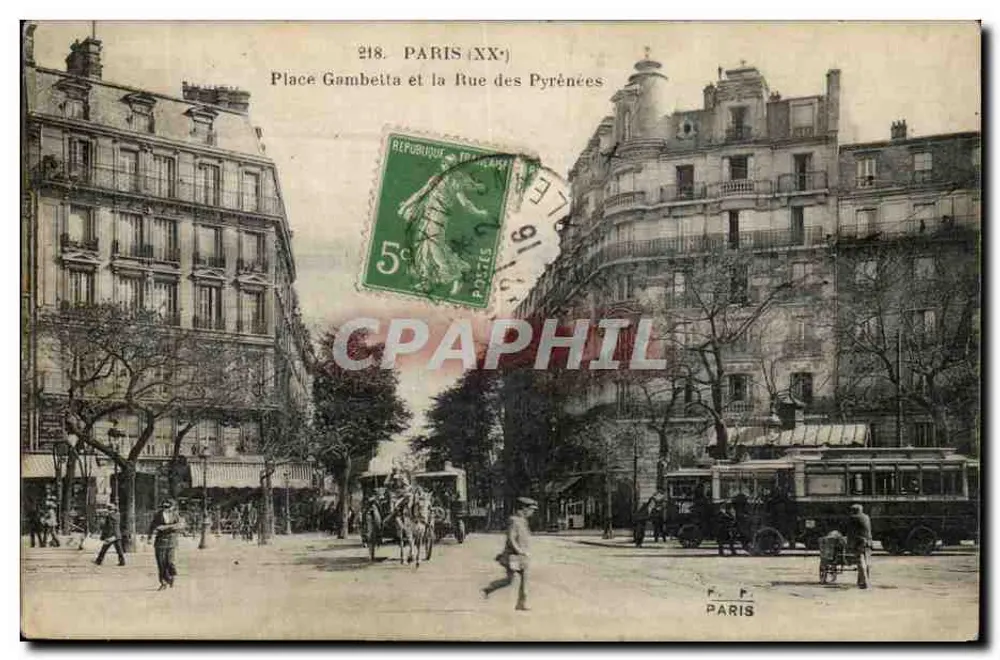 Platz Gambetta und Rue des Pyrénées — Paris — F. F. Paris, Nr. 218 - Vorderseite
