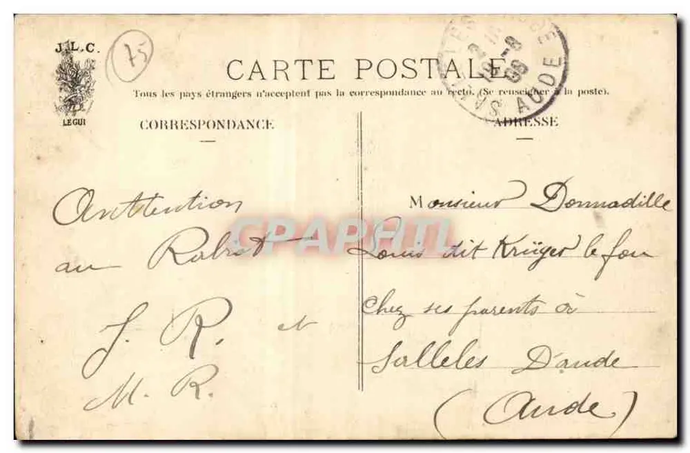 Paris — Estação da Gare de l'Est — J.L.C. n°118 - Verso