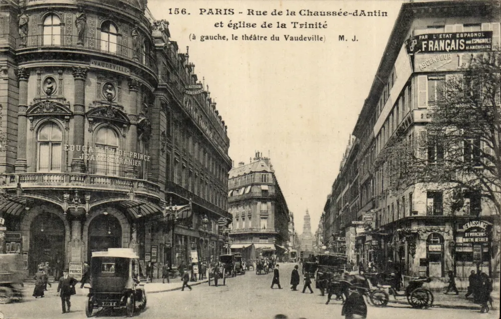 Paris - Rue de la Chaussée-d'Antin und Kirche der Dreifaltigkeit — Theater des Vaudeville — M. J. - Vorderseite