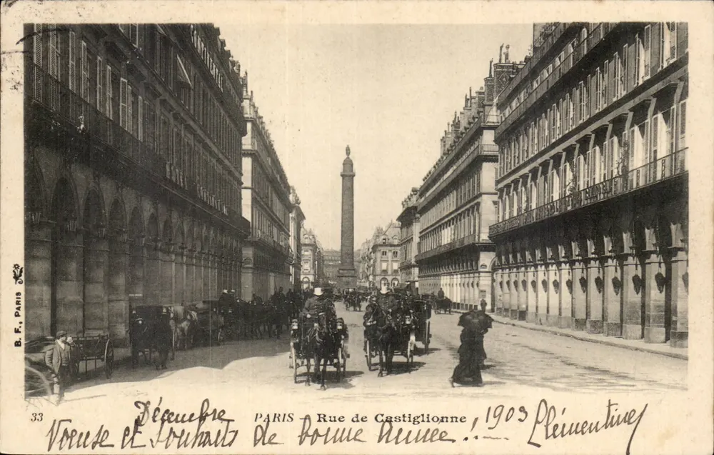 Paris - Rue de Castiglione — vista da coluna da rue de la Paix — B.F. Paris, n°33 - Frente