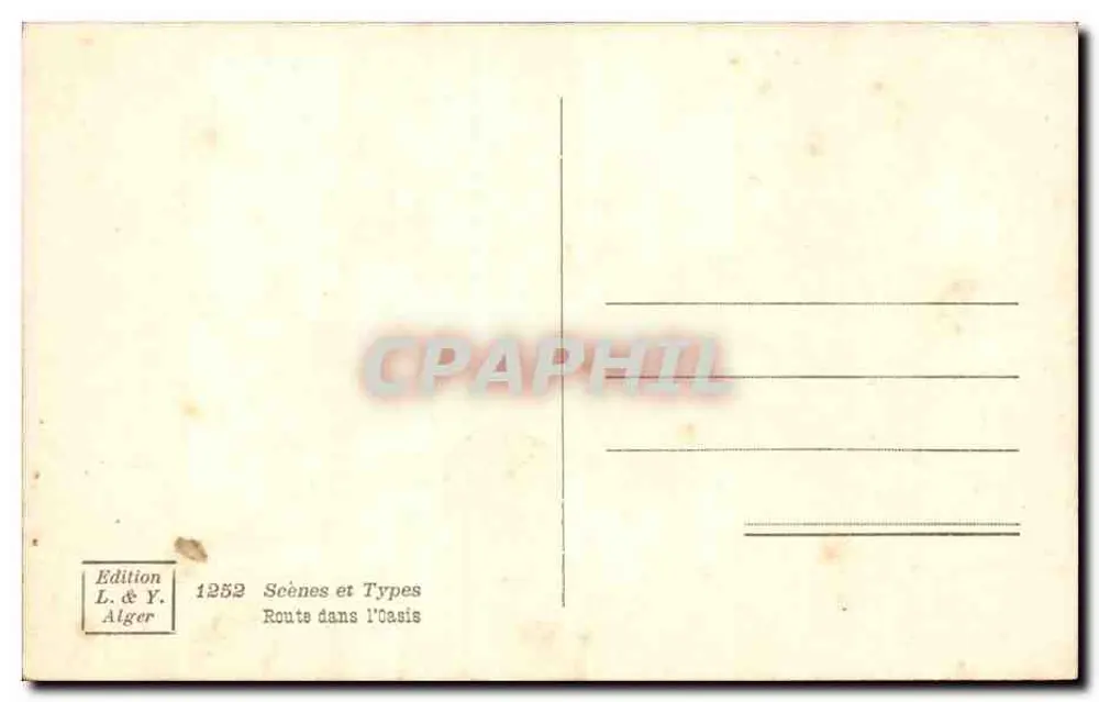 Estrada na Oasis — Argélia — Edição L. & Y. Alger, série 1252 - Verso