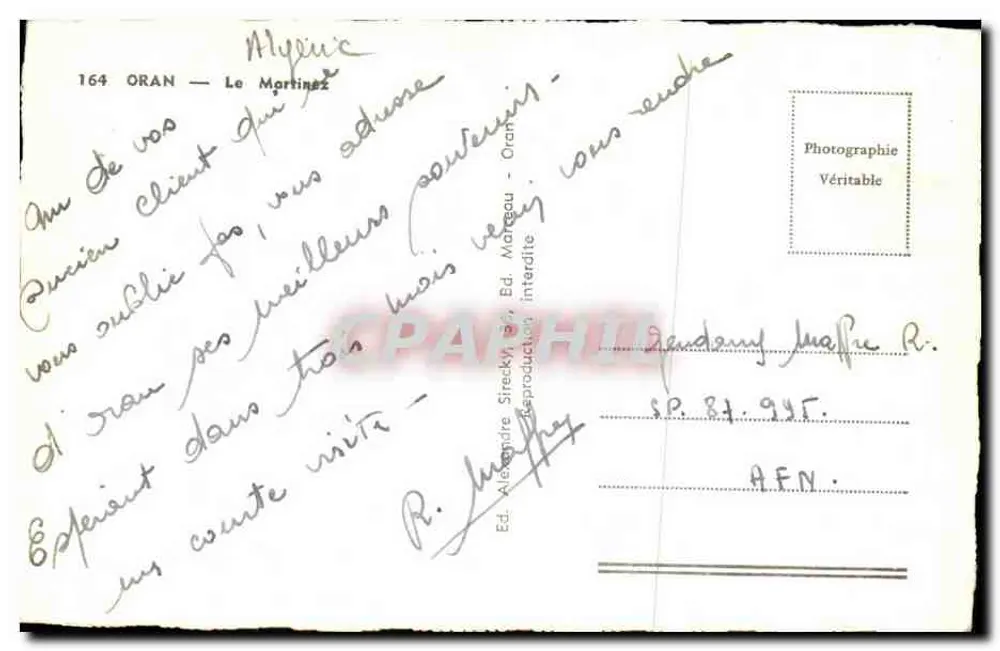 ले मार्टिनेज होटल — ओरान — एडिटर एलेक्सांड्रे स्ट्रेकी, नंबर 164 - पीछे