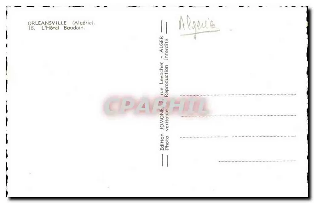 Hôtel Baudoin — Orleansville (Algerien) — Edition Jomone - Rückseite