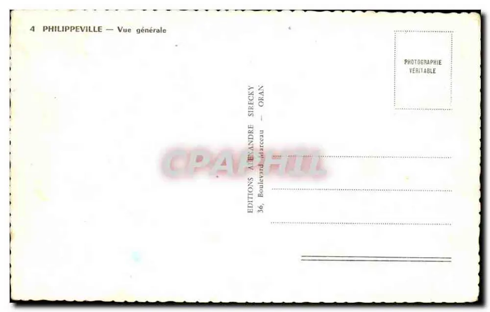 Philippeville — Vista geral — Edições Alexandre Sirecky, Oran - Verso