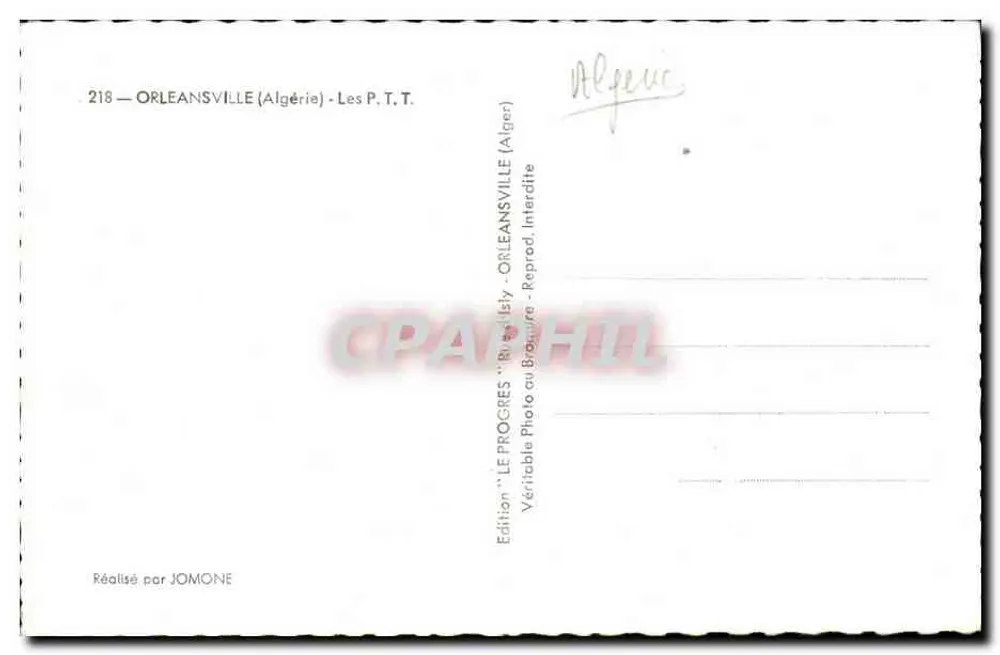 Orléansville (Algerien) — Straße der P.T.T. — Edition Jomone - Rückseite