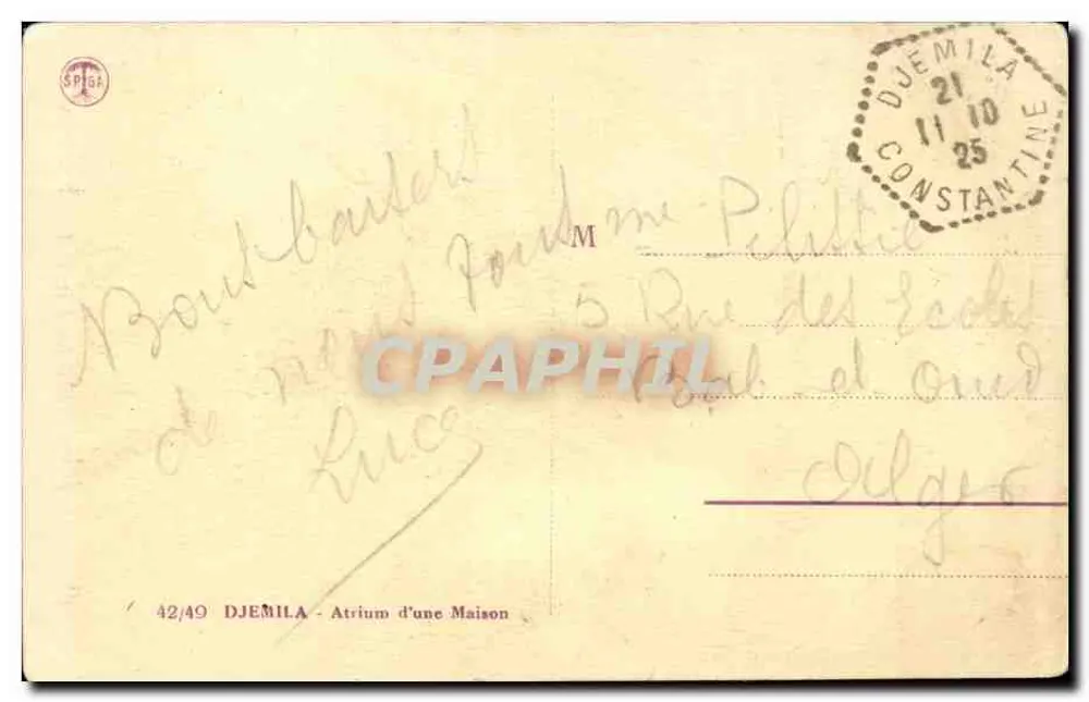 Djémila — Atrium de uma Casa — SPIGA 42/49 - Verso