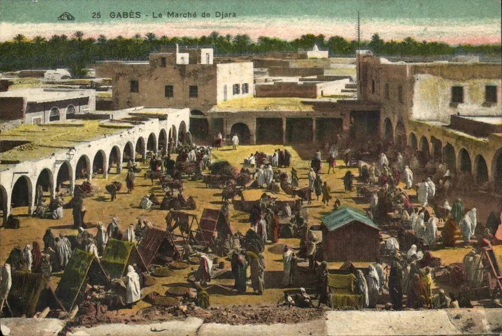 Gabès - O Mercado de Djara — editor C.° Alloisening, Strasbourg - Frente