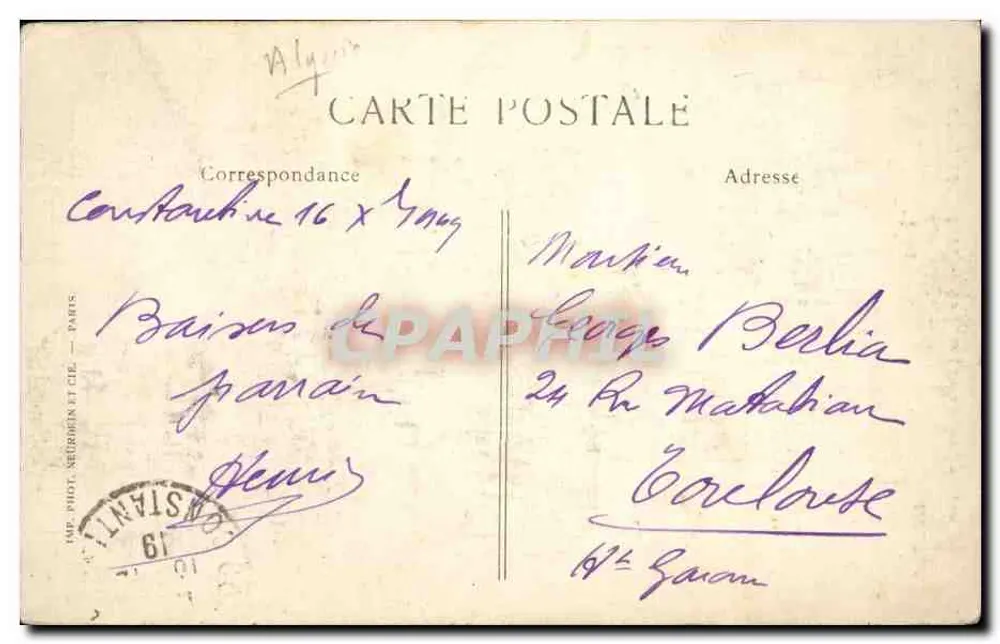 Constantine — Boulevard de l'Abime, eerste Tunnel — ND. Fot. - Achterkant