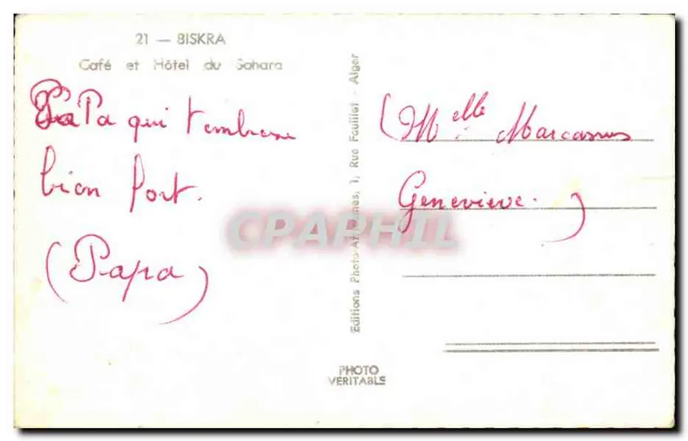 Biskra — Café du Sahara — Verleger Epa - Rückseite