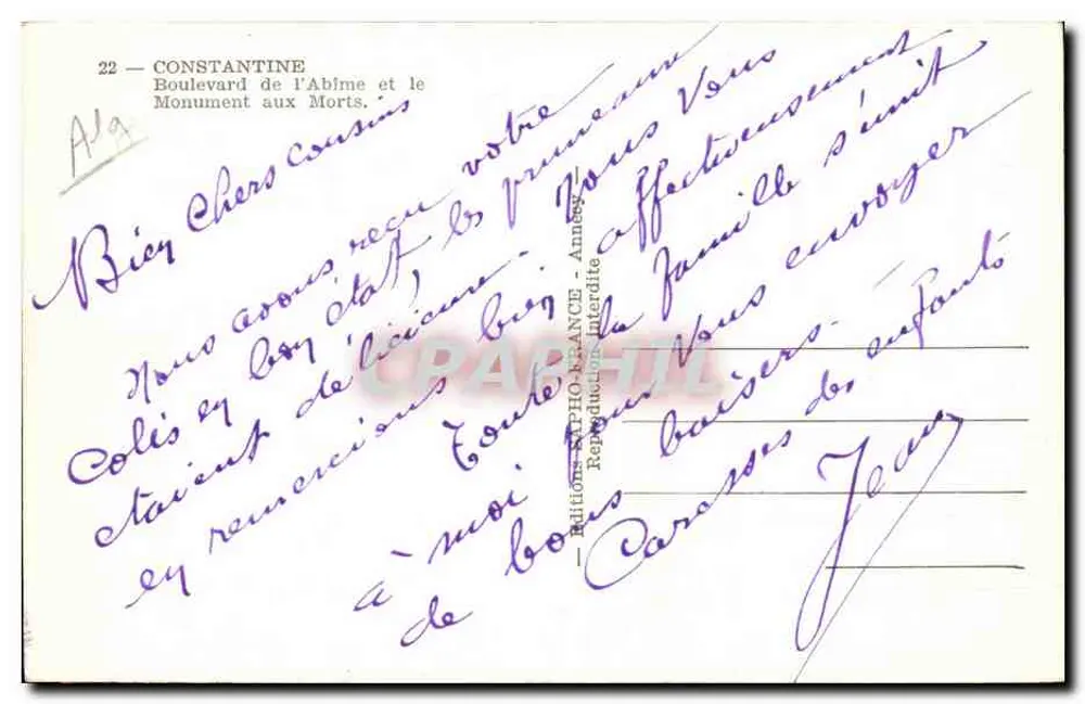 Boulevard de l'Abîme und der Monument aux Morts — Constantine — Editions de France - Annay - Rückseite
