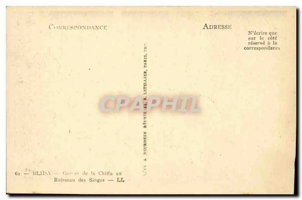 Blida — Regierungen der Chiffa — N. Letellier & Neurdelen, Paris - Rückseite