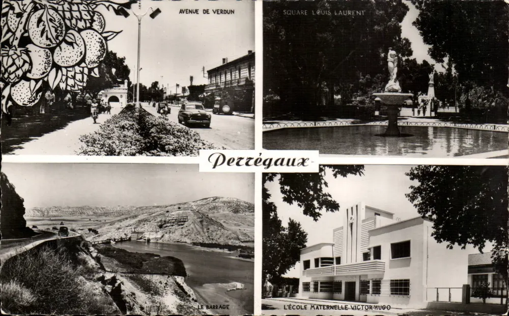 Perrégaux — Avenida de Verdun, Praça Louis Laurent, O Barragem, A Escola Maternal Victor-Hugo — Réal-Photo - Frente