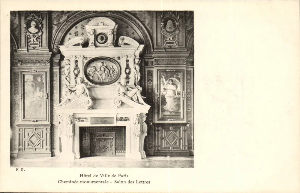 Hôtel de Ville de Paris — Monumentale Kamin — Salon des Lettres — F.G. - Vorderseite