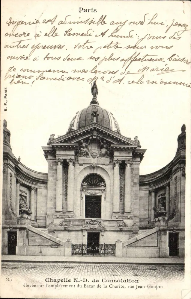 Capela N.-D. de Consolação — edifício sobre o antigo Bazar da Caridade, rua Jean-Goujon — B.F., Paris, n°35 - Frente