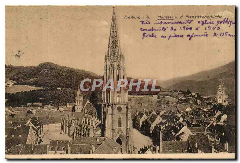 Freiburg i. B. — Ansicht des Münsters der Franziskanerkirche — Kunstverlag E. Hartmann, Straßburg, Nr. IX 6906 - Vorderseite
