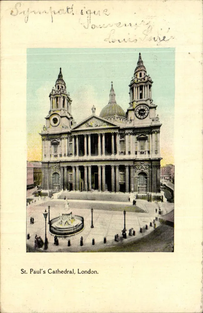 St. Paul's Cathedral, London — Ansicht der Fassade mit Brunnen — Verlag unbekannt - Vorderseite