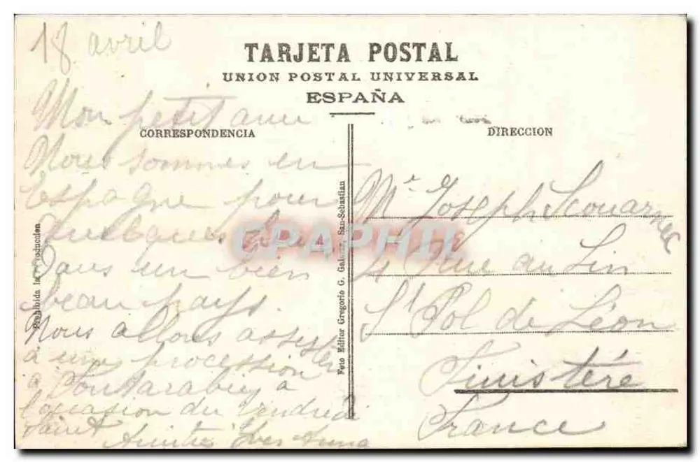 SAN SEBASTIAN - Hotels und Strand von La Concha — Union Postal Universal, n° 364 - Rückseite