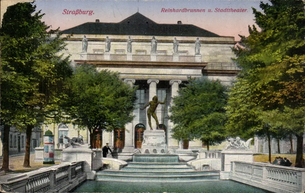 Straßburg — Reinhartbrunnen und Stadttheater — Kunstverlag J. Holz, Nr. 503 - Vorderseite