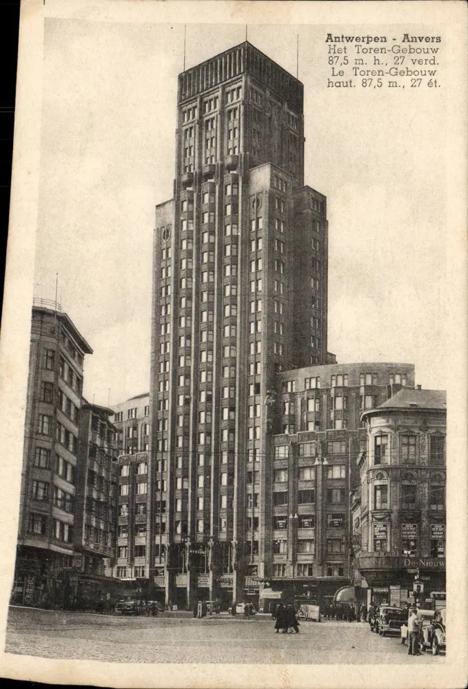Antwerpen - Anvers — O Toren-Gebouw, 87,5 m. alto, 27 andares — editor não visível - Frente