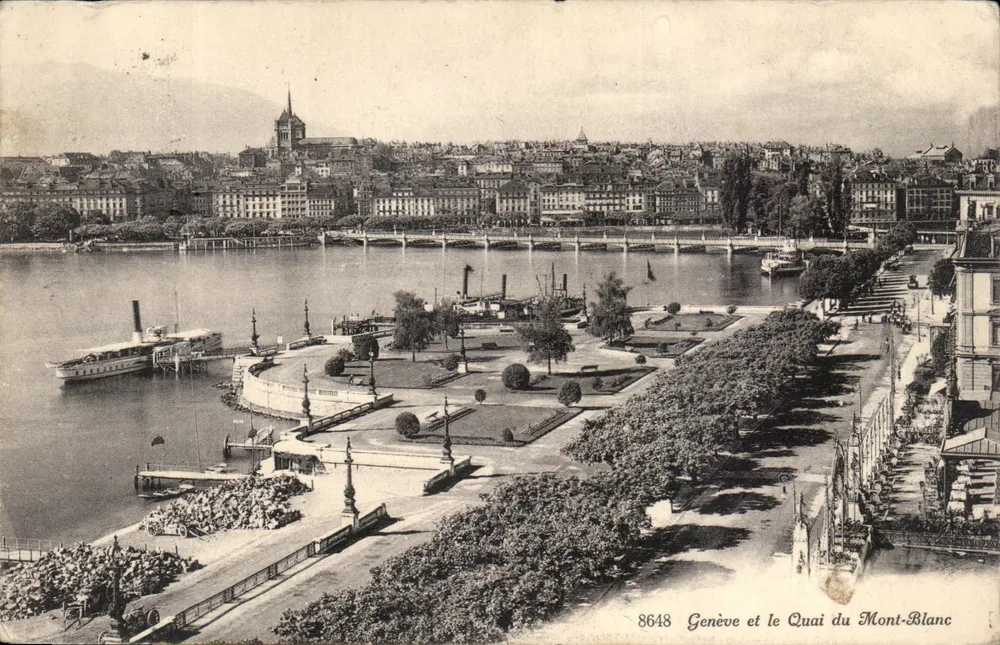 Genf und der Quai du Mont-Blanc — Panoramablick — unbekannter Verlag, Nr. 8648 - Vorderseite
