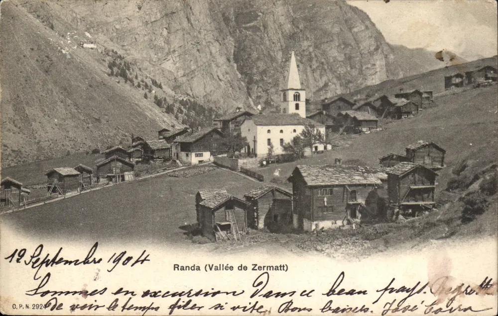 Randa (Vale da Zermatt) — vista do vilarejo com a igreja — O.P.N. 2024 - Frente