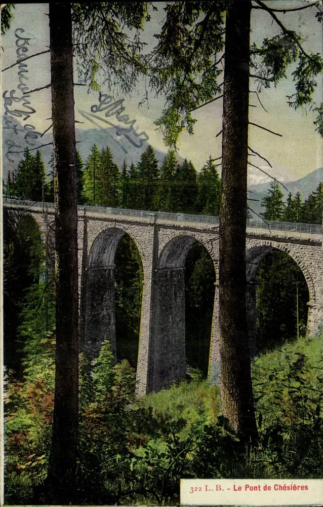 O Ponte de Chésières — Vista do viaduto na floresta — L. B. n° 322 - Frente