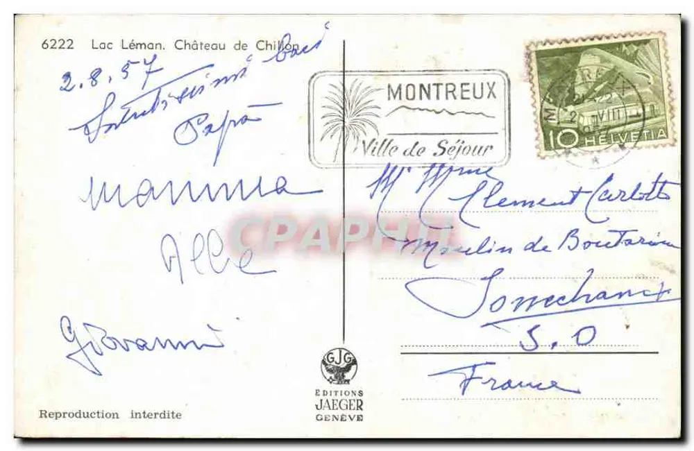 Castelo de Chillon — Lago Léman — Éditions Jaeger Genève, n°6222 - Verso