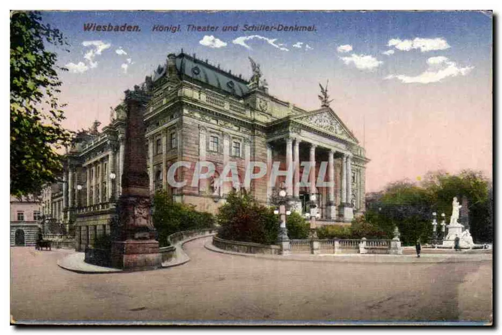 Wiesbaden — Königliches Theater und Schiller-Denkmal — Verlag nicht sichtbar - Vorderseite