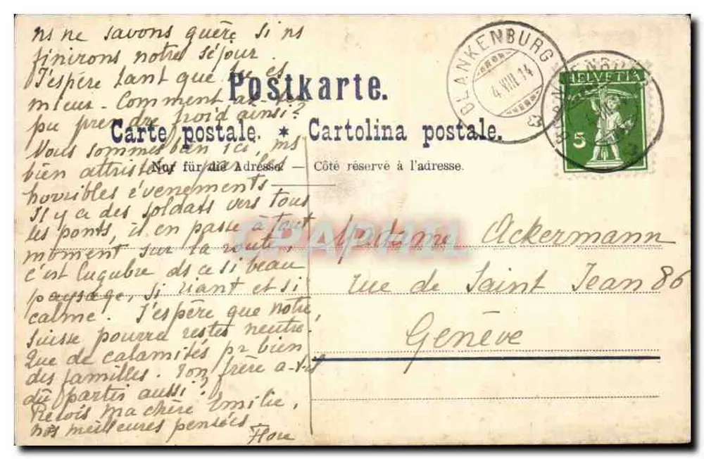Zweisimmen — Kirche und Pfarrhaus — Blankenburg, 4. August 1914 - Rückseite
