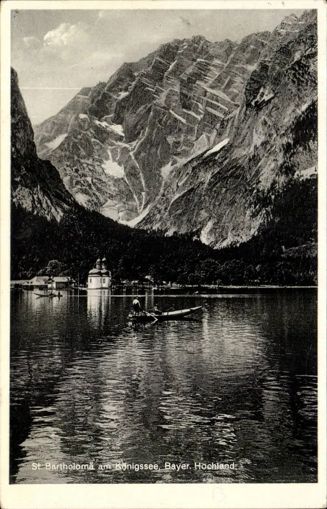St Bartholomä am Königssee — Ansicht des Sees und der Kapelle — Kunst-verlag A. G. Scholl, München - Vorderseite