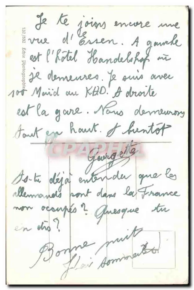 Essen. Hauptbahnhof — Ansicht der Station und des Hotels Handelshof — Édite Photographique, Nr. 132/532 - Rückseite