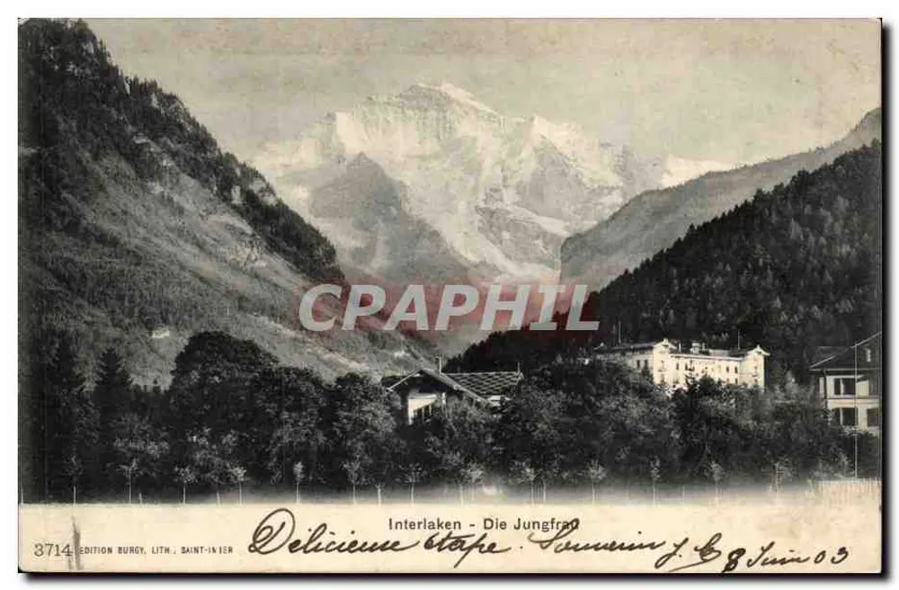Interlaken - Die Jungfrau — Edition Burgy, lith. Saint-Inier, n°3714 - Vorderseite