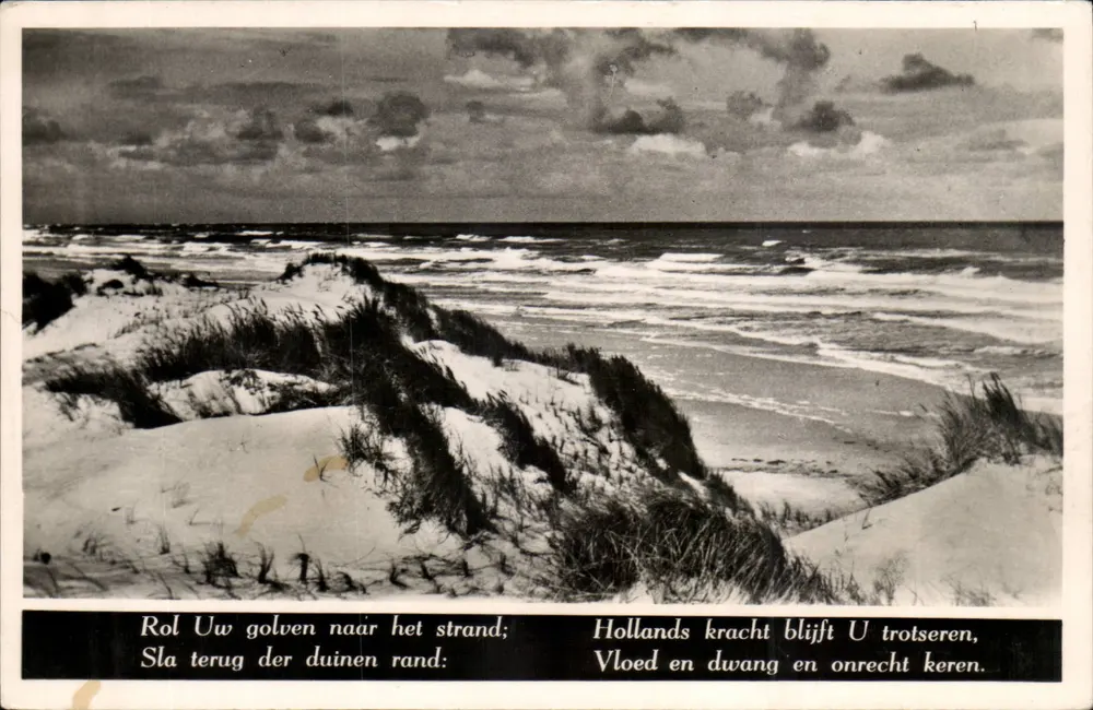 Dunas e praia holandesa — paisagem costeira — N.V. Uitg. Mj. vh. Wageningen & Strel Barendrecht - Frente