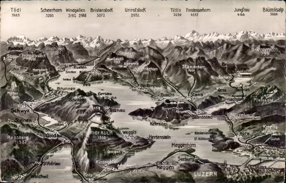 Vue aérienne du lac de Lucerne et des Alpes — Photograh-Wahrell AG, Zürich, n° 750 - Recto