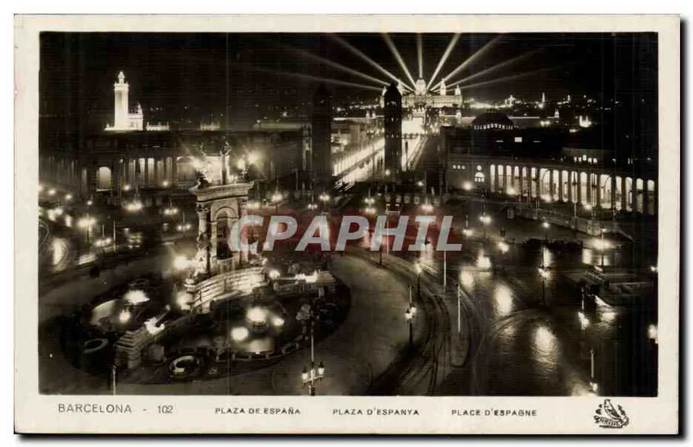 Barcelona - Plaza d'Espanya - vista noturna - série 102 - Frente