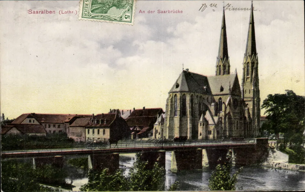 Saaralben (Lothr.) — An der Saarbrücke — editor Vering w. L. Pigeon, Pap. u. Buchdruckerei - Frente
