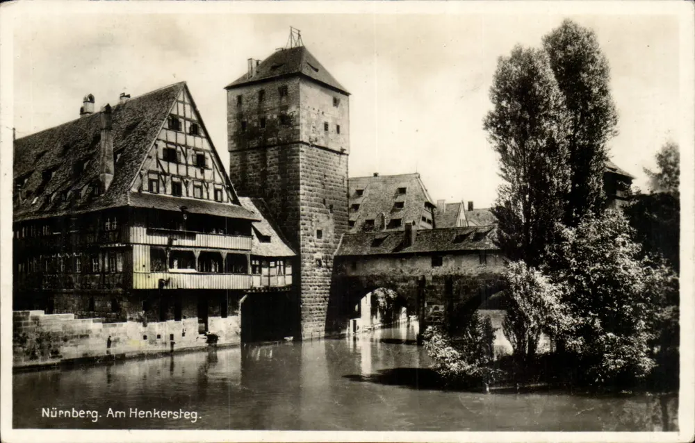 Nürnberg. Am Henkersteg — Ansicht des Brückens und der Turms — Verlag Original Photographie, Nr. 1672 - Vorderseite