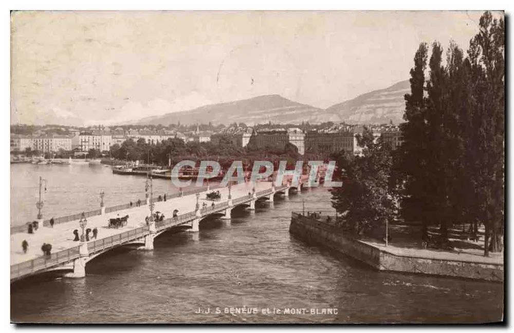 Genf und der Mont-Blanc — Ansicht vom Pont du Rhône — J.J. S Genf und der Mont-Blanc - Vorderseite