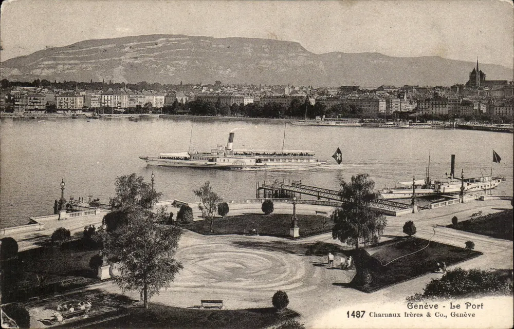 Genebra - O Porto — vista do lago com vapor — Charnaux frères & Co., Genebra, n°1487 - Frente