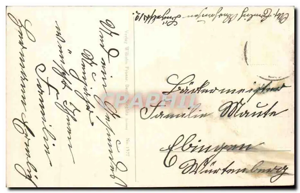 Winterlandschaft mit Vögeln — Weihnachtstext — Verlag Wilhelm Proeck, Nr. 1377 - Rückseite