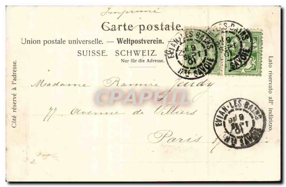 Evian-les-Bains — O Quai — Jullien Frères, Genebra, n° 2056 - Verso