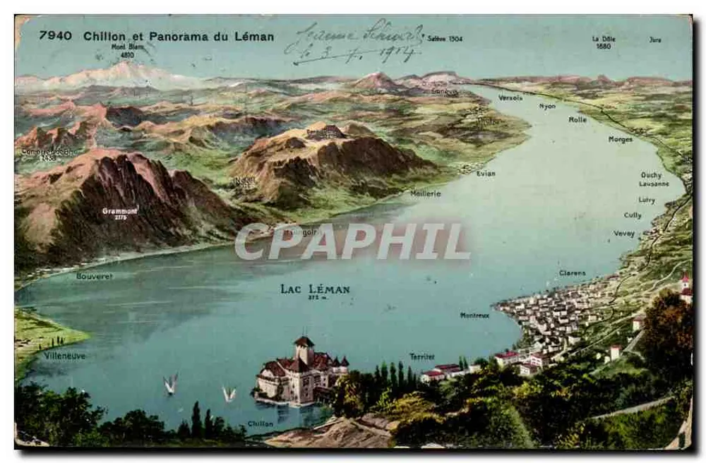 Chillon en panorama van het Léman — kleurige luchtfoto — Phototypie Co., Neuchâtel - Voorkant