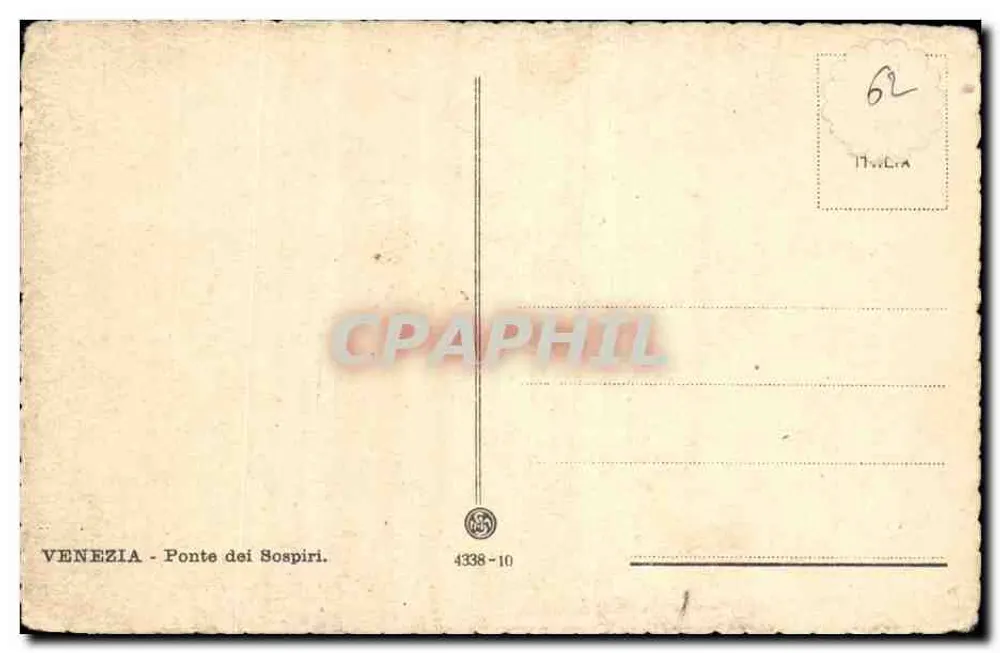 Venedig - Brücke der Seufzer — Ansicht des Kanals mit Gondeln — unbekannter Verleger, Nr. 4338-10 - Rückseite