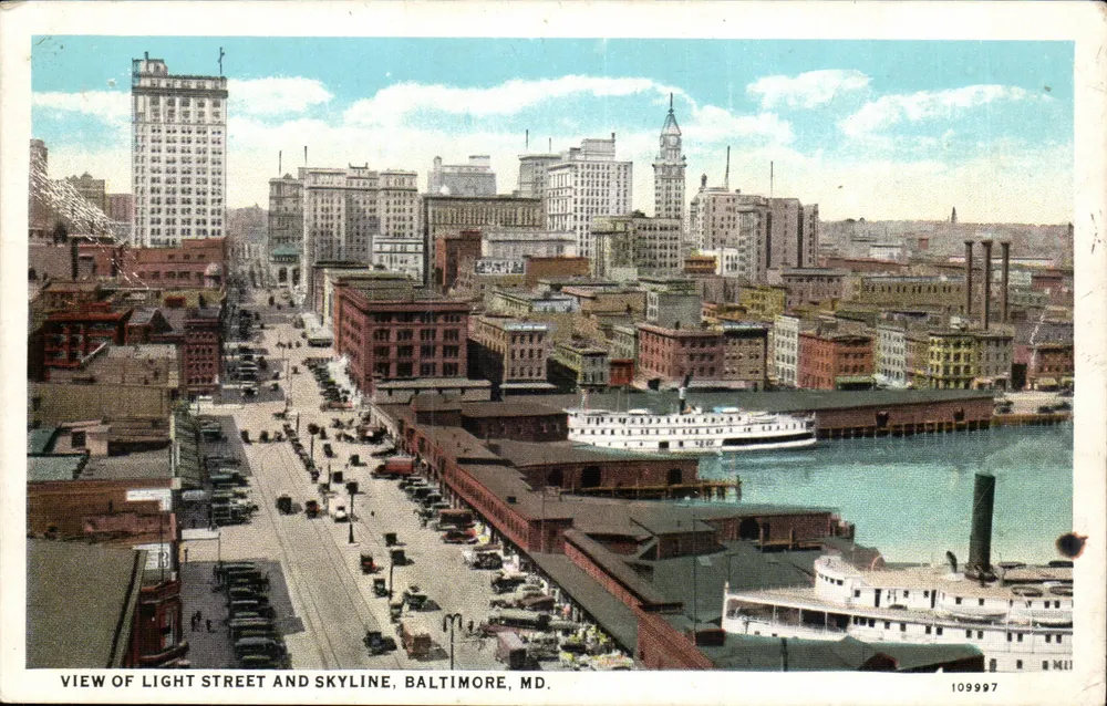Ansicht von Light Street und Skyline, Baltimore, MD — C. T. American Art Co. n° 109997 - Vorderseite