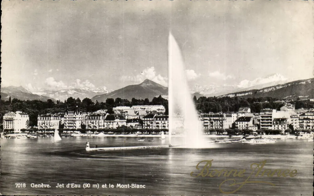 Genf. Jet d'Eau (90 m) und der Mont-Blanc — Éditions Jaeger, n° 7018 - Vorderseite