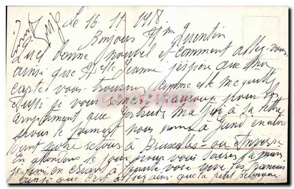 Gand. Bahnhof Saint-Pierre — Ansicht des Bahnhofs mit seiner beeindruckenden Uhrturms — Verlag N. C. Br. (N. C. Br. auf der Rückseite) - Rückseite