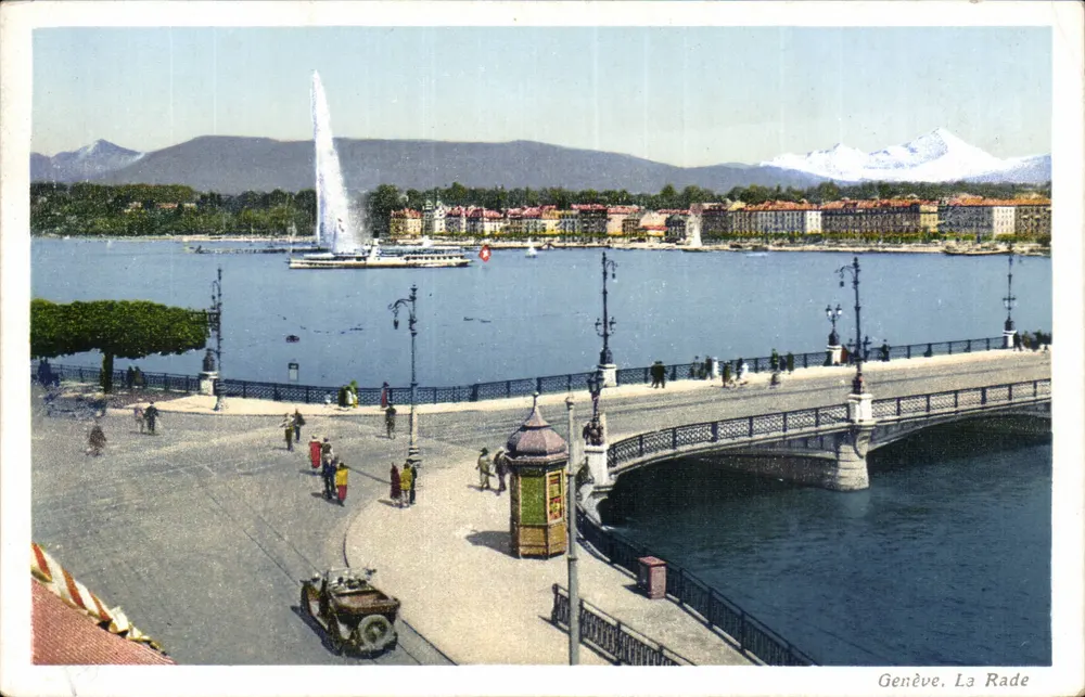 Genève. A Baía — vista da fonte da Paz e do lago — edição Paul Lobet, n° 36 - Frente