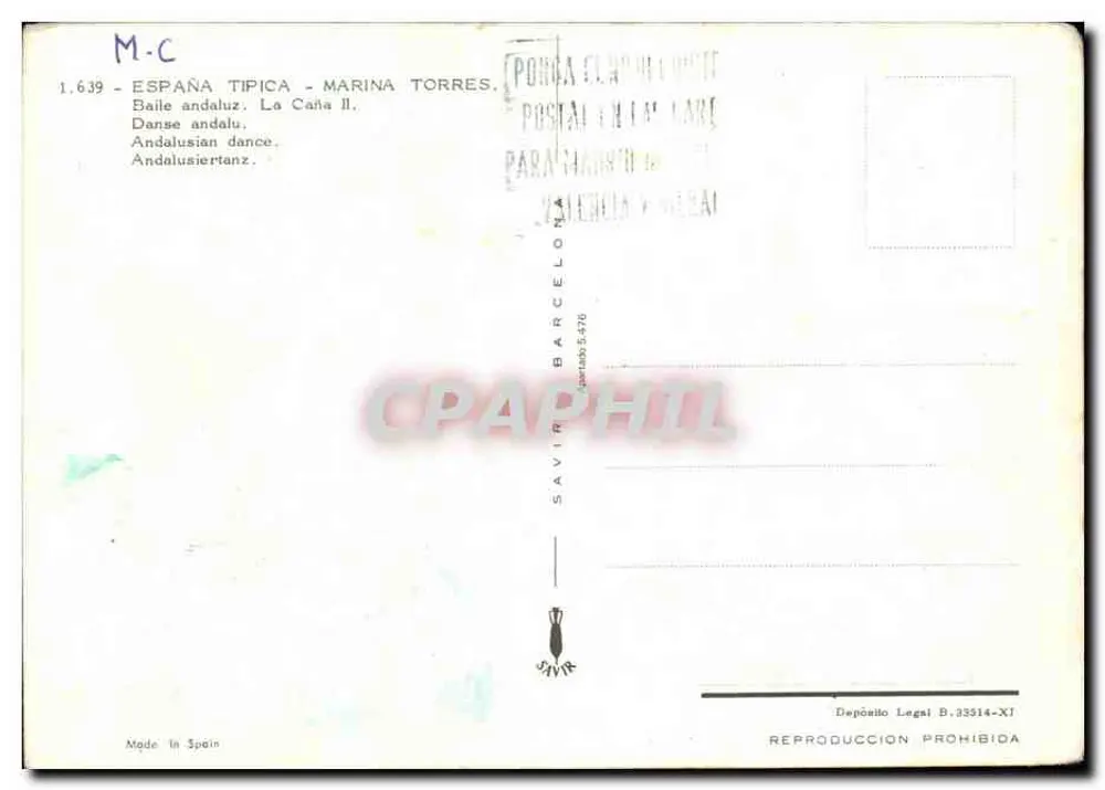España Típica - Marina Torres — Dança andaluza, La Caña II — editor Marina Torres, n° 1.639 - Verso